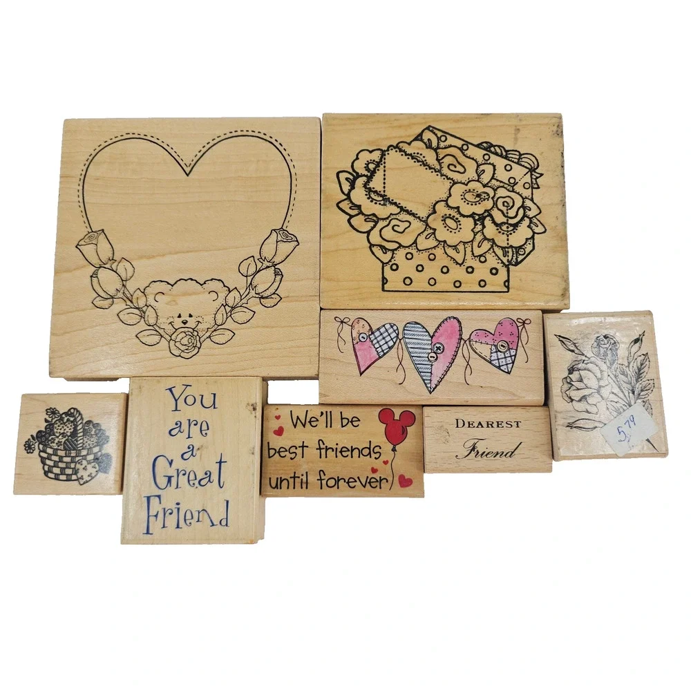 Lot of 8 Valentines Love Friends Heart Rubber Stamps Multiple Brands Darcie's